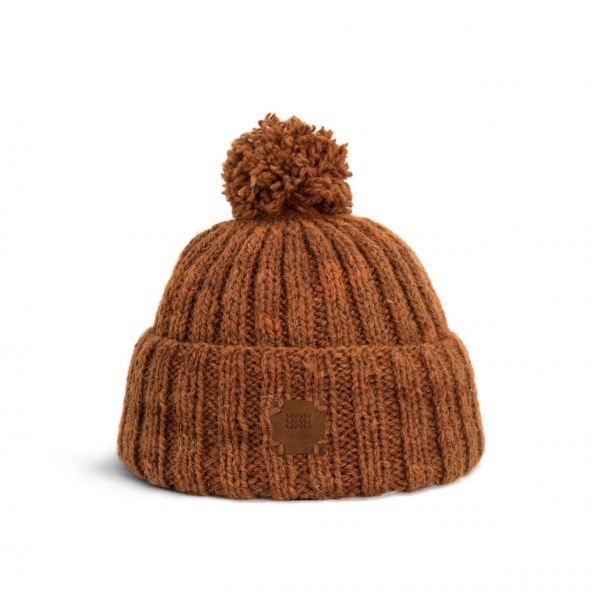 Brown hat with pompom
