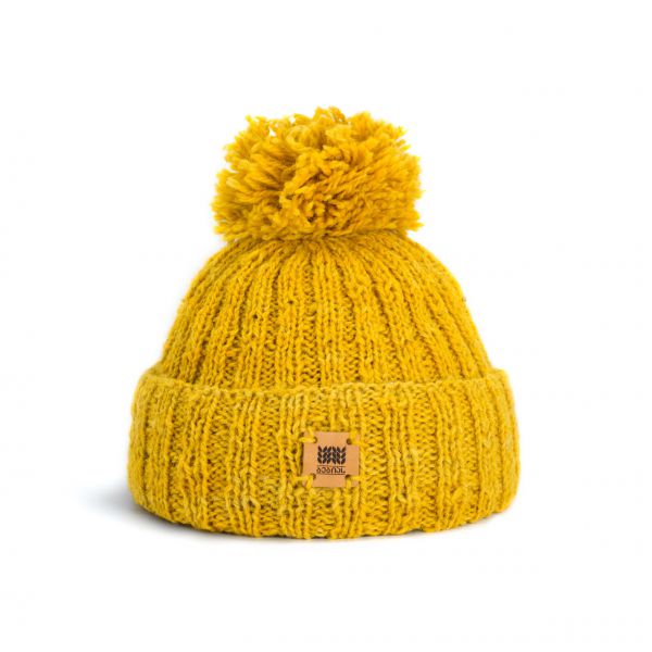 Yellow hat with pompom