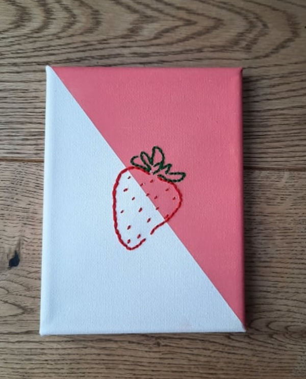 Embroidered canvas strawberries